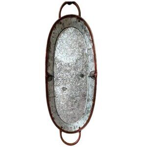 Galvanized Iron Farmhouse Oval Tray & Copper  Handles 18.5L x 8.5W x 1.25D